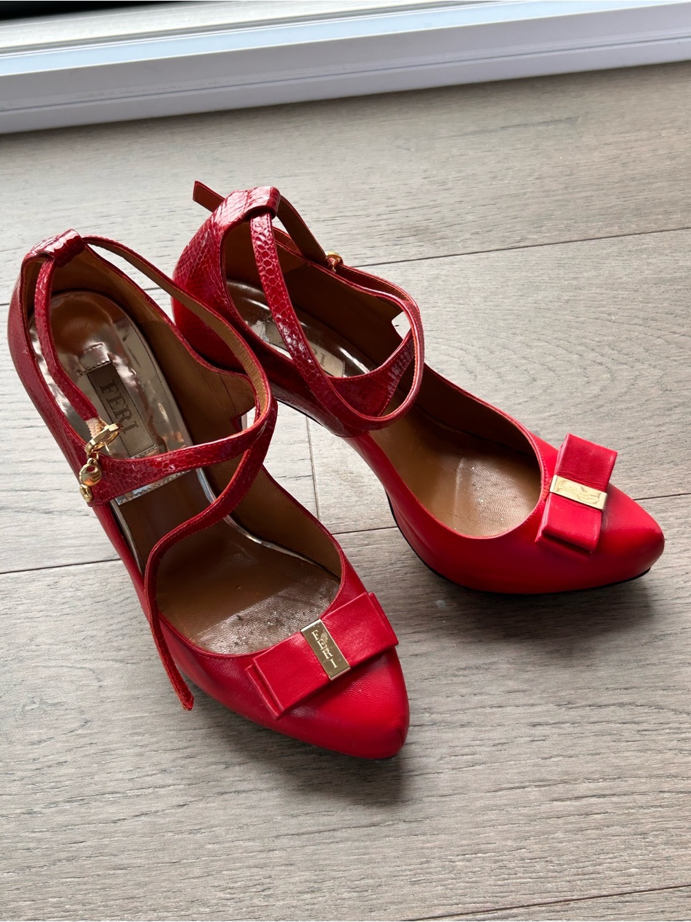 Feri Pointed-Toe Bow Pumps with Ankle Straps